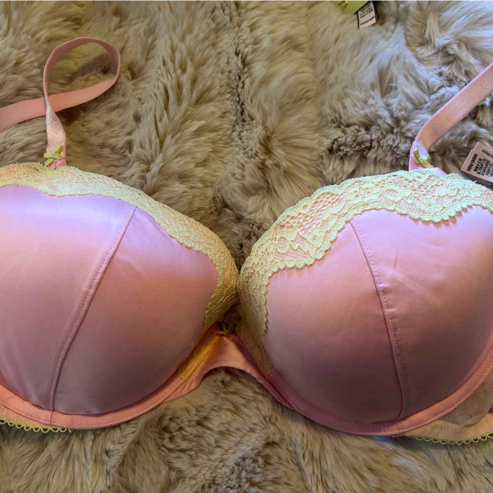 Adore Me Pink and Cream Lace Bra